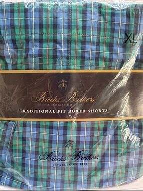 Brooks Brothers Green and Blue Tartan Boxer Shorts- New Set of 2.